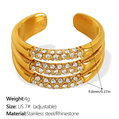European and American Instagram influencer's multi-layer ring plated with 18K gold and inlaid with rhinestones, the ring will not fade
