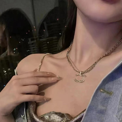 2025 New Vintage Classic Letter Necklace Double Layer Diamond Set Neck Chain