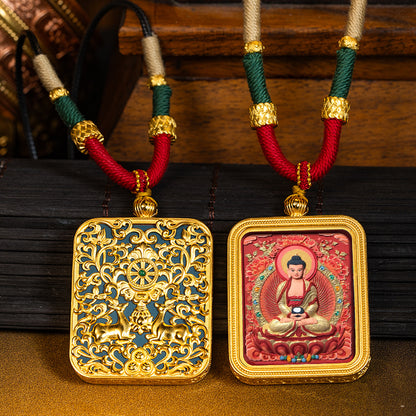 Green Tara Zakhilam Fifth Master's Past and Present Lives Necklace Hand drawn Tangka Brass Necklace