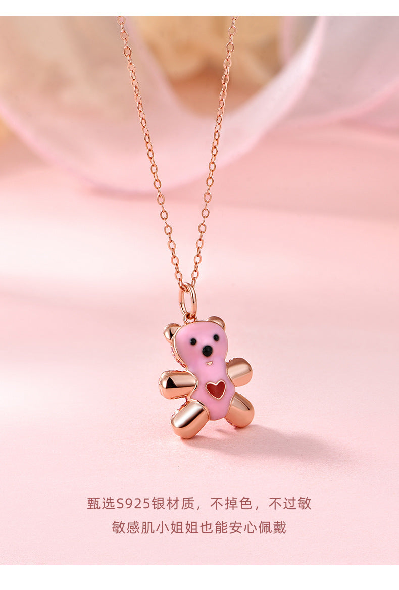 necklace  Bear necklace s925 silver collarbone chain with constant temperature and color change