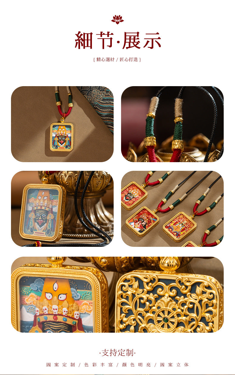 Green Tara Zakhilam Fifth Master's Past and Present Lives Necklace Hand drawn Tangka Brass Necklace