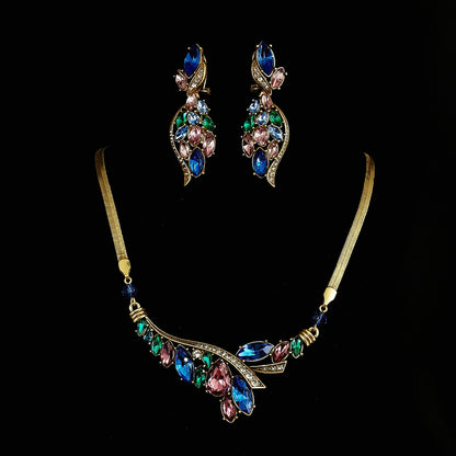 Vintage zirconia cicada wing earrings necklace with medieval style, European and American style jewelry set
