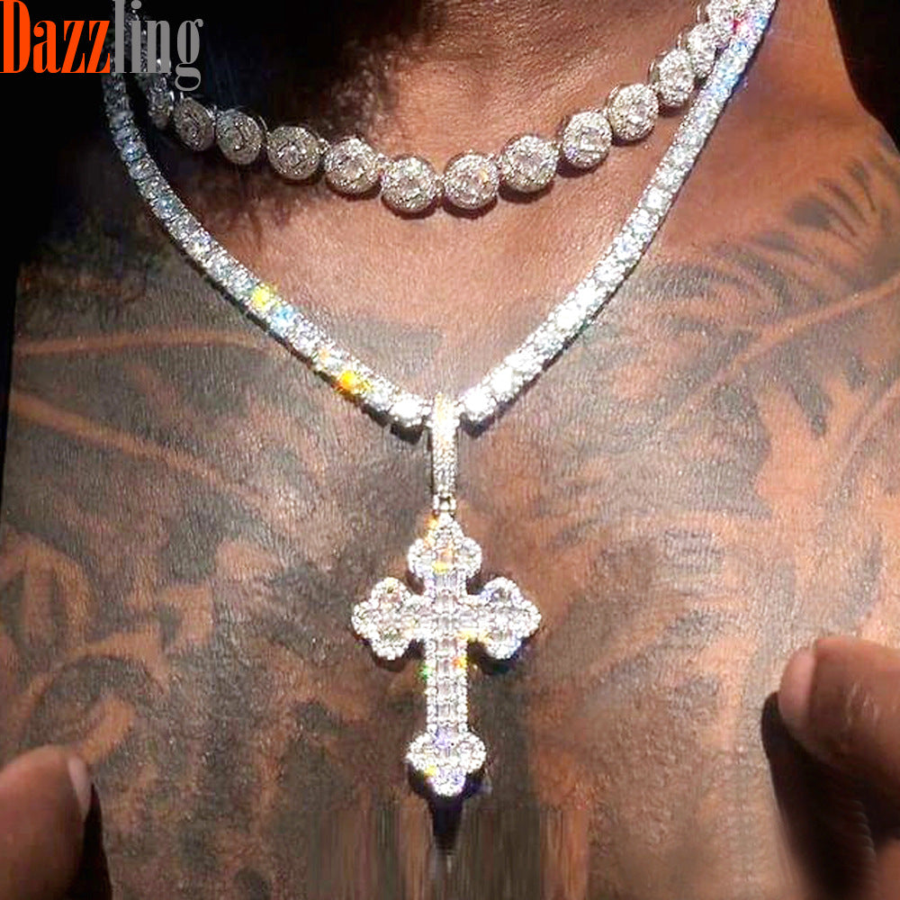 Hip Hop Cloud Cross Diamond Pendant, European and American Hip Hop Necklace, Trendy Pendant