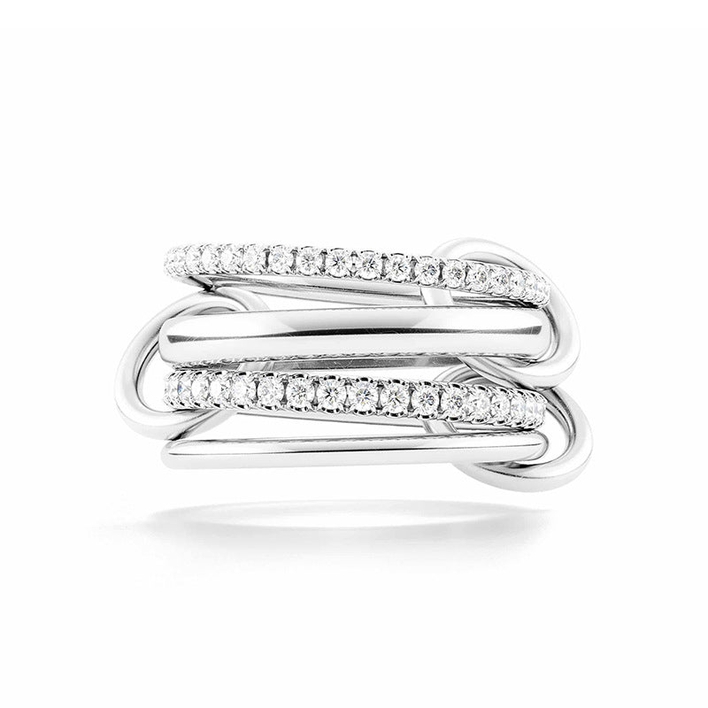 Fashion jewelry S925 pure silver four ring interlocking diamond ring with personalized design sense ring