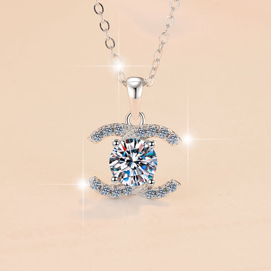 S925 silver moissanite pendant collarbone chain fashionable versatile accessory high-end pure silver necklace