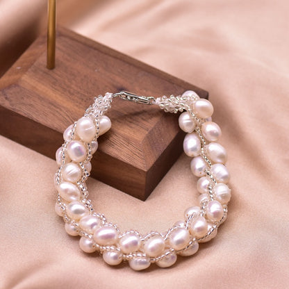 Baroque natural freshwater pearl bracelet, retro summer color retention bracelet, niche high-end handmade fashion accessory