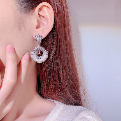 earrings  Vintage full diamond pearl earrings