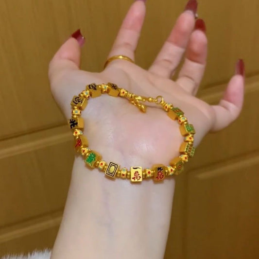 Gold colored antique enamel mahjong gold-plated bracelet versatile bracelet.