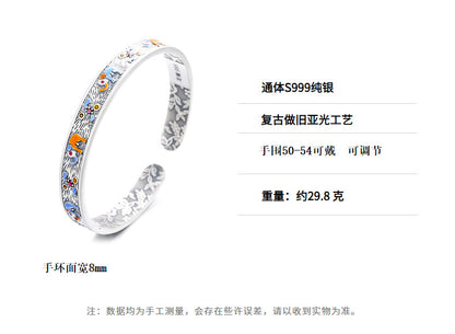 S999 pure silver matte craftsmanship auspicious auspicious elephant dropper pattern inner circle heavy industry design exquisite bracelet