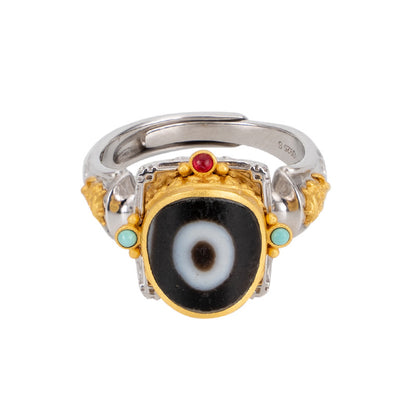 Tianzhu Ring Original Design S925 Pure Silver Plated Platinum Ethnic Style