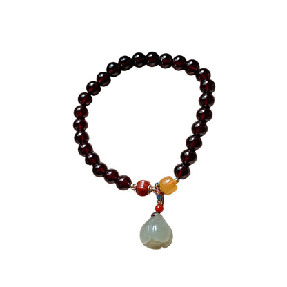 Bracelet  Hetian Jade Lotus Garnet Bearwax Bear Elastic Bracelet
