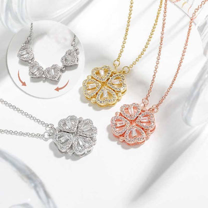 S925 pure silver heart-shaped clover necklace with flowers full of diamonds, light luxury style collarbone chain, a two piece jewelry