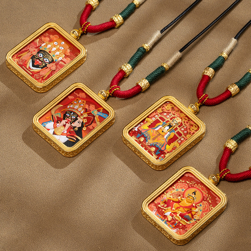Green Tara Zakhilam Fifth Master's Past and Present Lives Necklace Hand drawn Tangka Brass Necklace