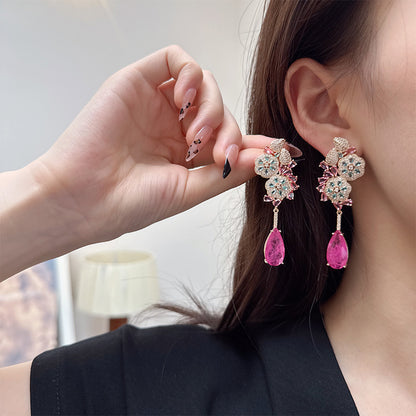 New Palace style Micro inlaid Colorful Treasure Flower Earrings s925 Silver Needle Earrings