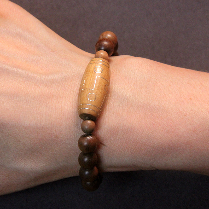 Bracelet  Laoshan sandalwood inlaid with silver nine-eye jujube-shaped bracelet inlaid with national style peace bracelet