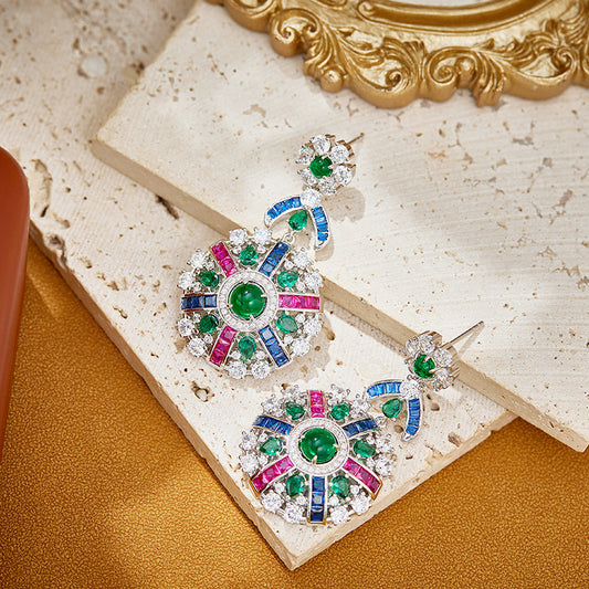 Colorful compass earrings gold-plated heavy industry fashionable and high-end evening earrings