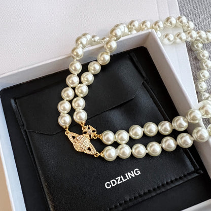 Magnet buckle double-layer pearl necklace necklace