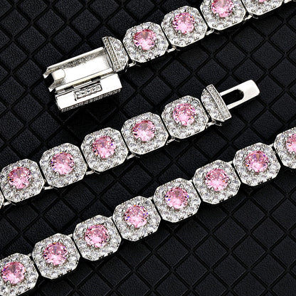 European and American trendy brand colored zircon bracelet 12mm flip button rock sugar chain hip-hop men's bracelet accessory