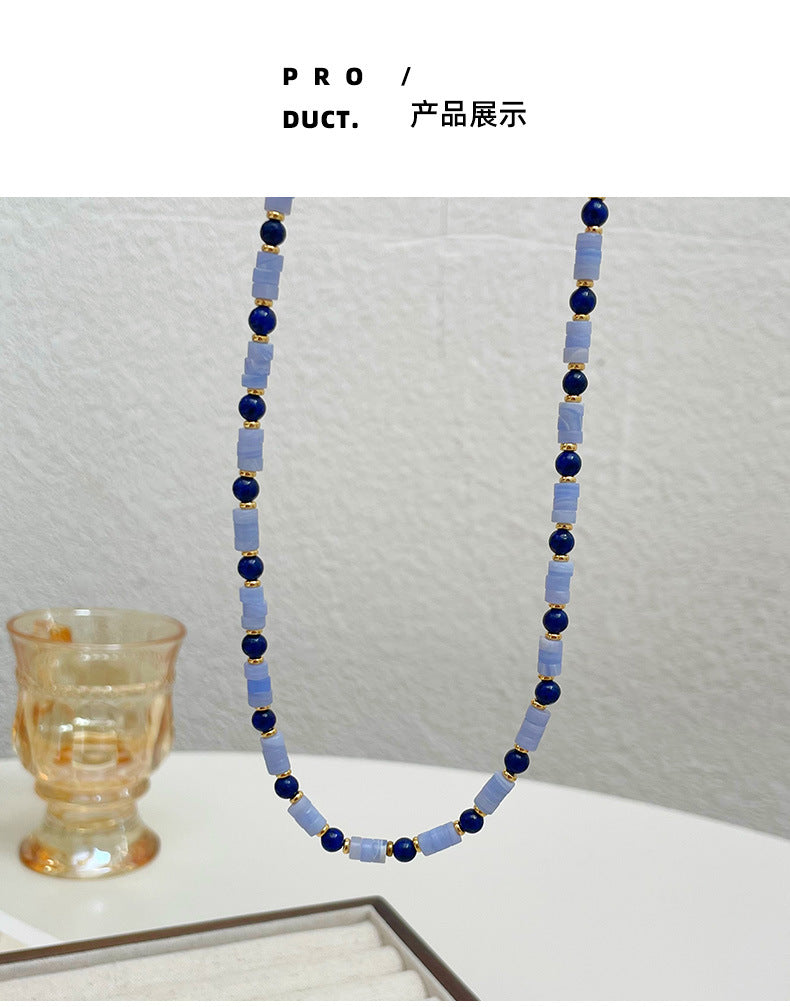 necklace  Retro lapis lazuli color beaded necklace for women