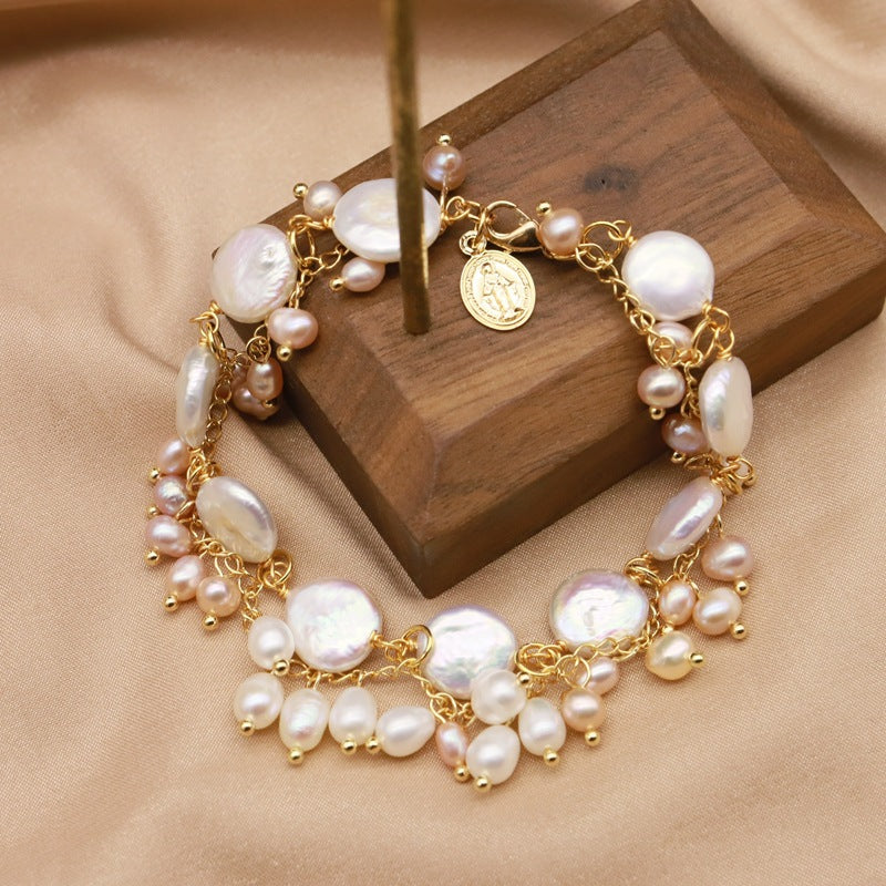 Baroque natural freshwater pearl bracelet, retro summer color retention bracelet, niche high-end handmade fashion accessory