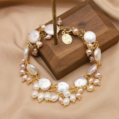 Baroque natural freshwater pearl bracelet, retro summer color retention bracelet, niche high-end handmade fashion accessory