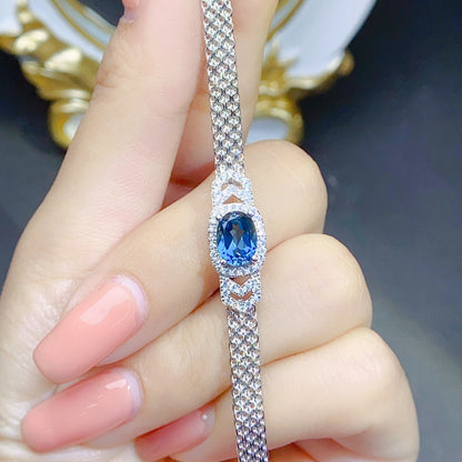 Hot selling natural topaz bracelet S925 silver inlaid main stone 6 * 8 in Europe and America