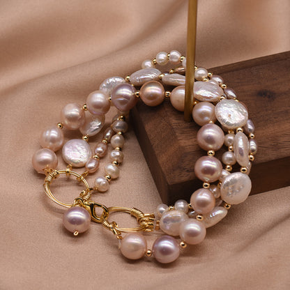 Baroque natural freshwater pearl bracelet, retro summer color retention bracelet, niche high-end handmade fashion accessory