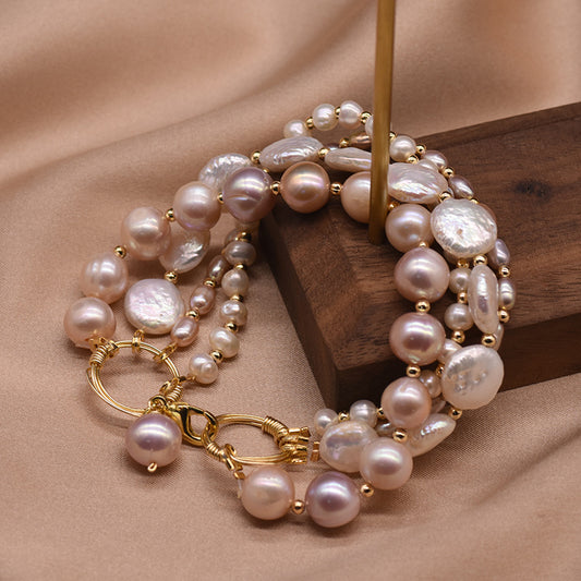 Baroque natural freshwater pearl bracelet, retro summer color retention bracelet, niche high-end handmade fashion accessory