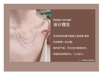 S925 pure silver geometric spherical fine chain multi-layer necklace with personalized European and American punk style street fashion collarbone chain