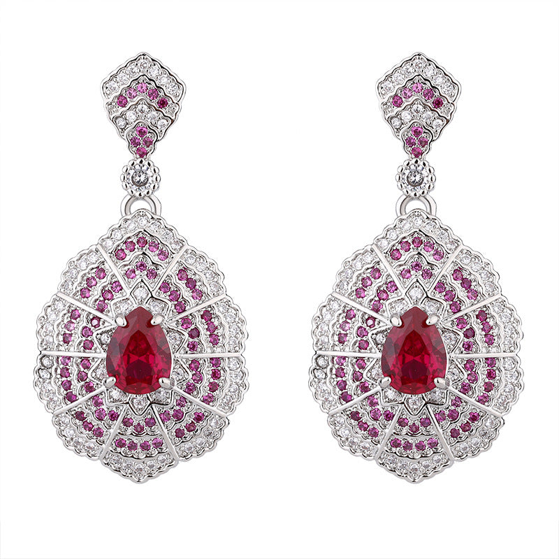 New jewelry set necklace pendant, red zircon earrings, Baroque retro earrings, European and American rings