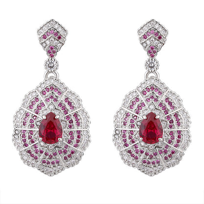 New jewelry set necklace pendant, red zircon earrings, Baroque retro earrings, European and American rings