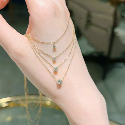 Agete simple round claw free diamond necklace 925 sterling silver gold-plated 10/20/30 layered collarbone chain