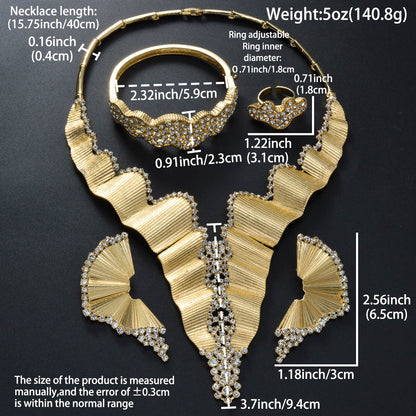 Dubai 18K Gold Plated Middle Eastern Fashion Necklace+Bracelet+Earrings+Ring Set