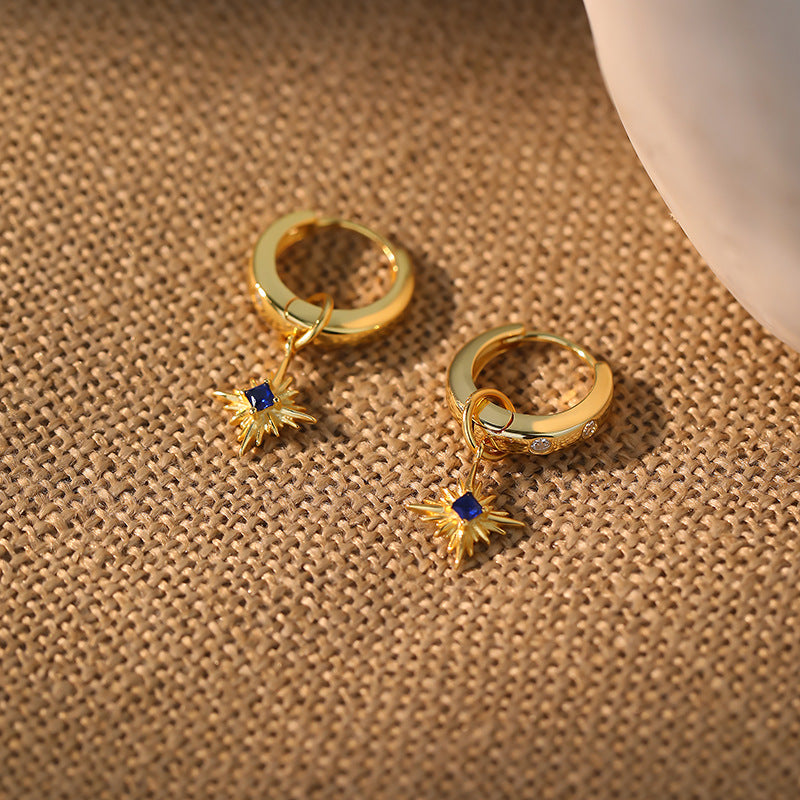 Yuanfan 925 sterling silver fashionable retro sapphire earrings ins European and American star zircon earrings fashion accessories