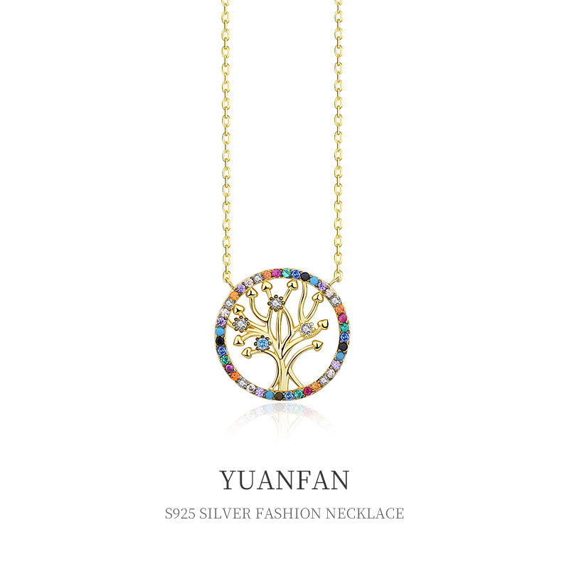 Yuanfan 925 pure silver colored zircon life tree necklace collarbone chain Amazon, independent cross-border source