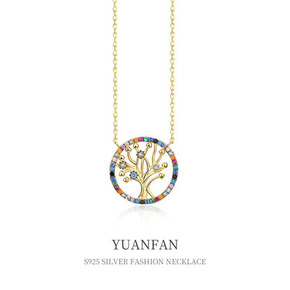 Yuanfan 925 pure silver colored zircon life tree necklace collarbone chain Amazon, independent cross-border source