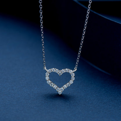 Internet celebrity hot selling ins style 925 sterling silver moissanite necklace with hollow heart collarbone chain pendant