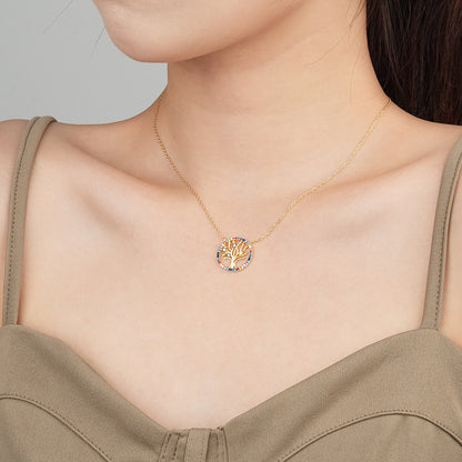 Yuanfan 925 pure silver colored zircon life tree necklace collarbone chain Amazon, independent cross-border source