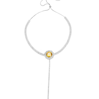 Tassels versatile and fashionable yellow zircon pulling adjustable necklace