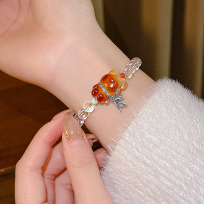 Bracelet  Hetian Jade Lotus Garnet Bearwax Bear Elastic Bracelet