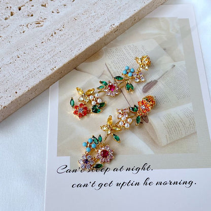 Asymmetric Sparkling Zircon Pearl Inlaid Flower Butterfly Earnail Necklace Bracelet