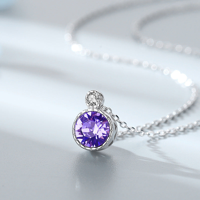 Classic Ocean Heart Necklace Women's Jewelry S925 Silver Crystal Pendant Clavicle Chain