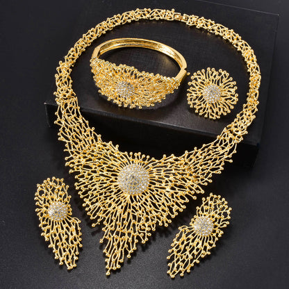 European and American Dubai 18K inlaid rhinestone necklace, earrings, rings, bracelets, jewelry set