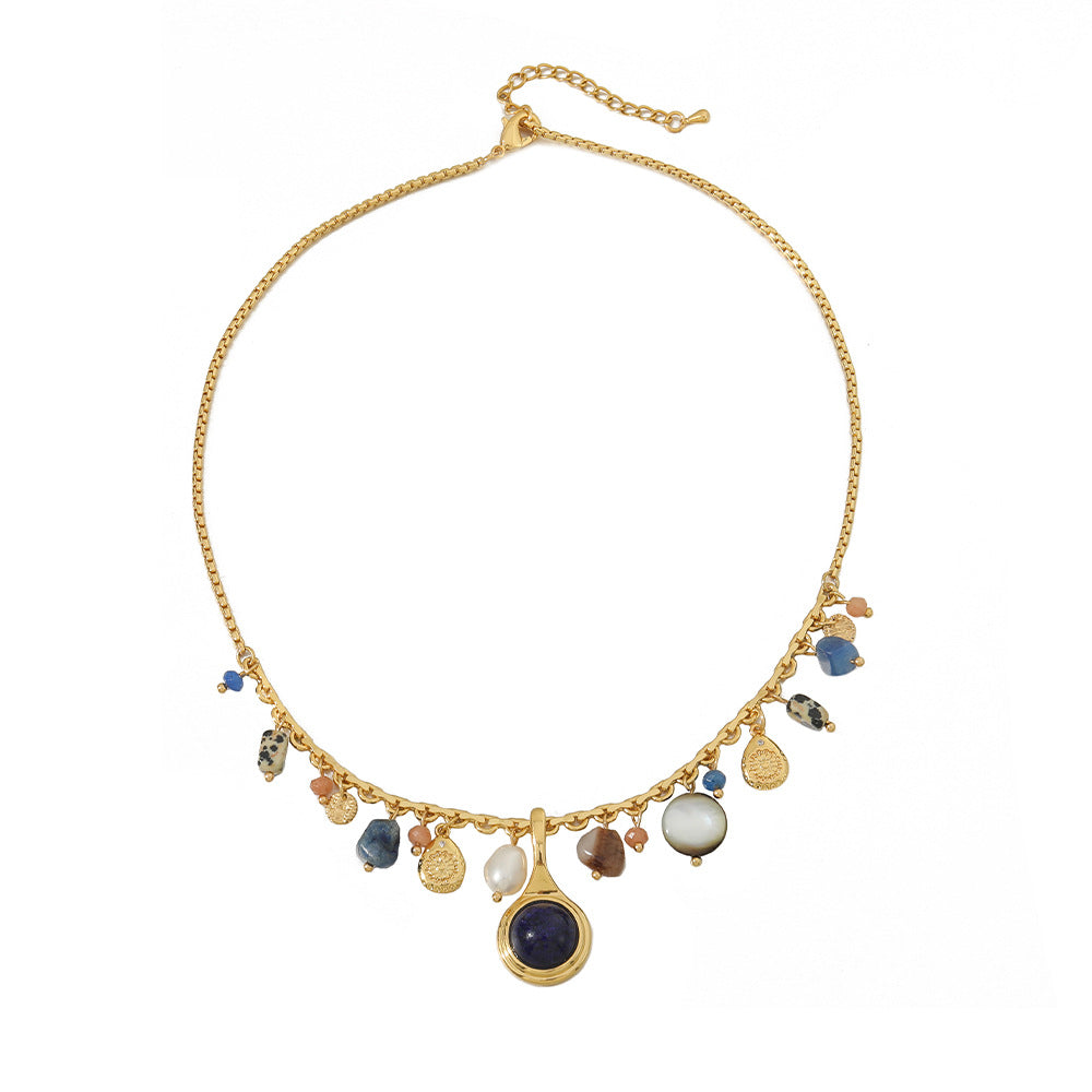 necklace  Tibetan blue stone natural lapis lazuli sweater chain women's freshwater pearl long beaded ethnic style necklace
