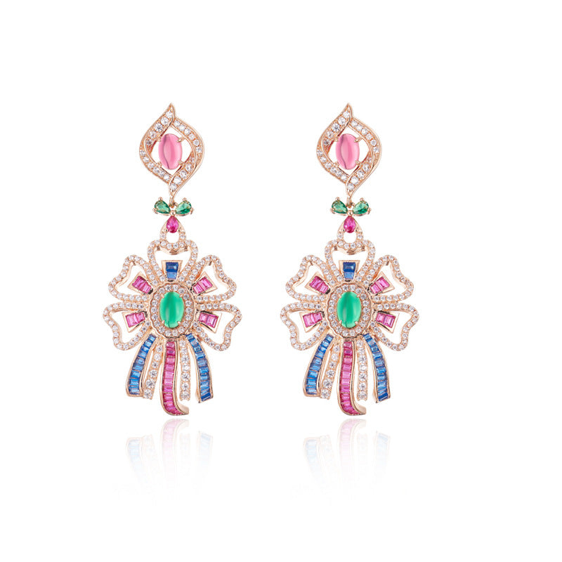 New Colored Ribbon Dress Earrings with Gold Plated Bohemian Pink Texture Earrings