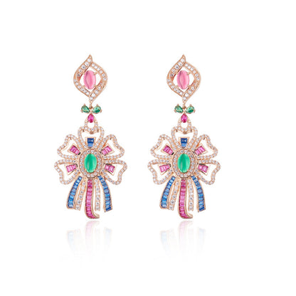 New Colored Ribbon Dress Earrings with Gold Plated Bohemian Pink Texture Earrings