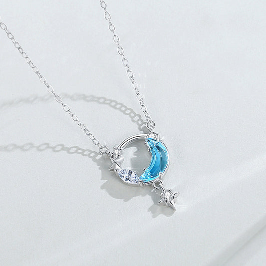 925 sterling silver star and moon necklace, women's Korean version pendant, niche design, light luxury collarbone chain