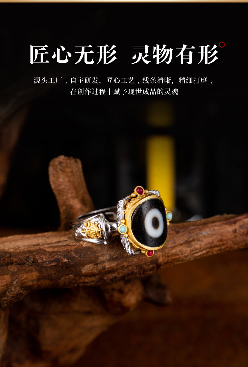 Tianzhu Ring Original Design S925 Pure Silver Plated Platinum Ethnic Style