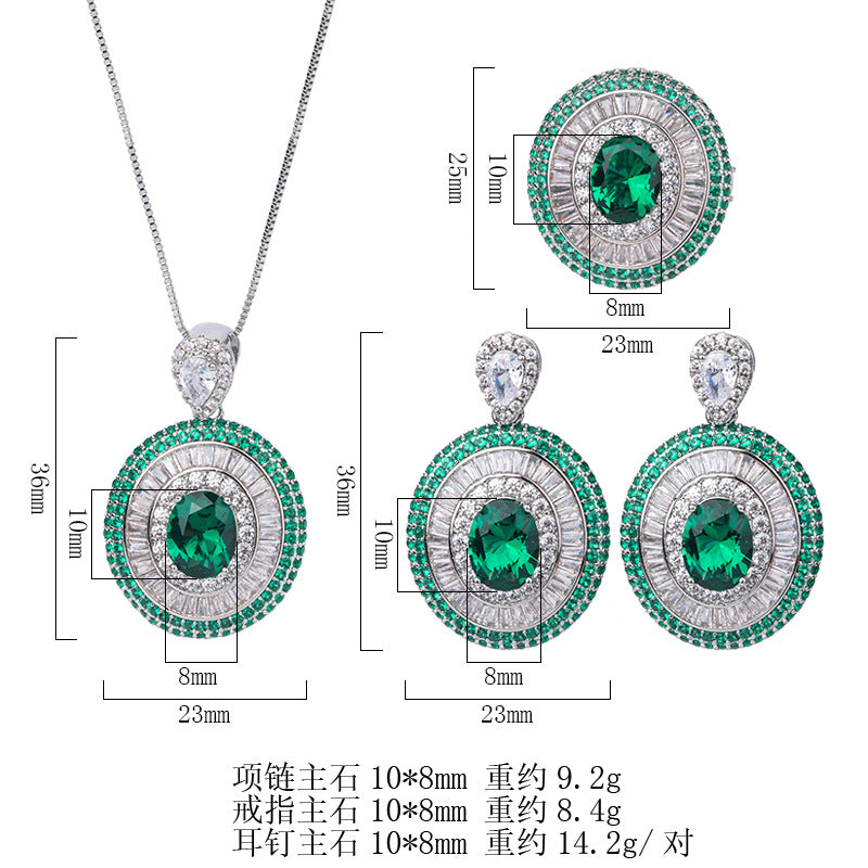 Jewelry copper gold-plated European and American simulated colored gemstone emerald sparkling diamond pendant for women