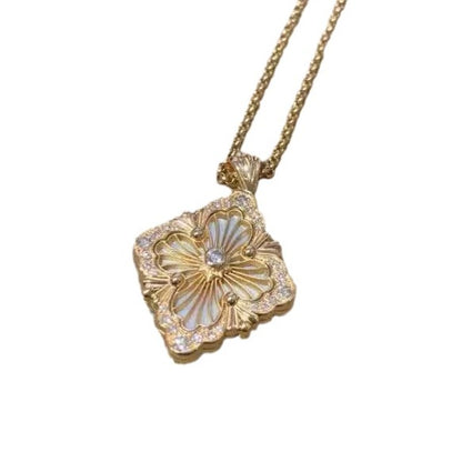 Necklace Opera House Series Four-leaf Clover Palace Retro Brushed Diamond Enamel Pendant